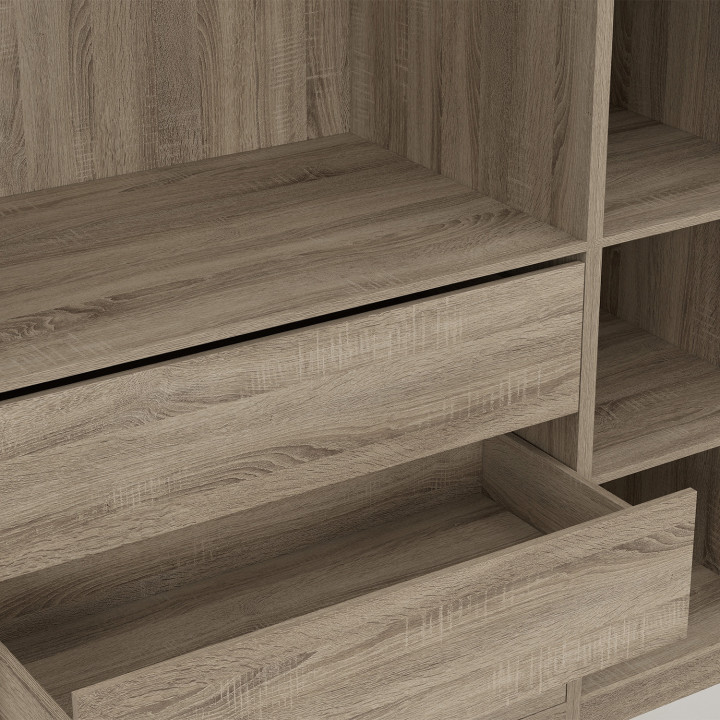 Armadio componibile 200 cm 3 moduli con armadi, ripiani e cassetti, faggio e nero - TAYLOR | IdMarket