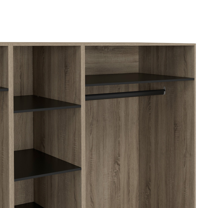 Armadio componibile 200 cm 3 moduli con armadi, ripiani e cassetti, faggio e nero - TAYLOR | IdMarket