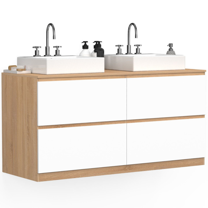 Mobile lavabo doppio 120 cm 4 cassetti finitura faggio e bianco