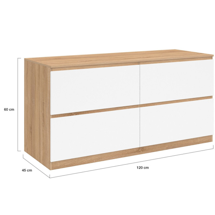 Mobile lavabo doppio 120 cm 4 cassetti finitura faggio e bianco