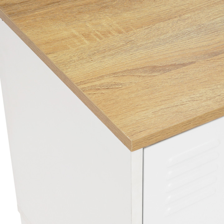 Credenza bassa industriale con 4 ante in metallo bianco e piano in legno - ESTER | ID Market