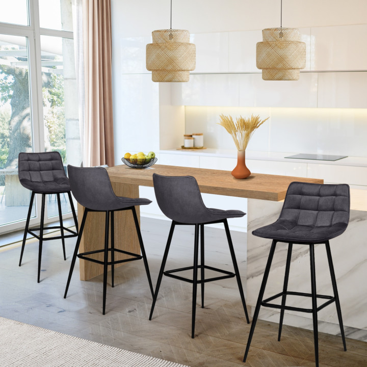 Sgabelli da bar in velluto grigio con gambe in metallo x4 - MADY | ID Market