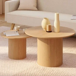 Set di 2 tavolini rotondi 50/70 con doghe in rovere - JULIETTE | IdMarket