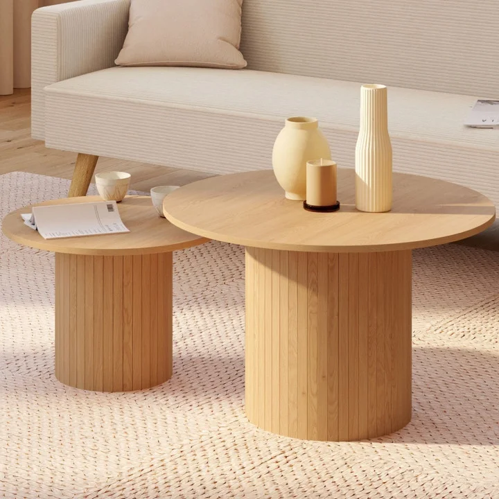 Set di 2 tavolini rotondi 50/70 con doghe in rovere - JULIETTE | IdMarket