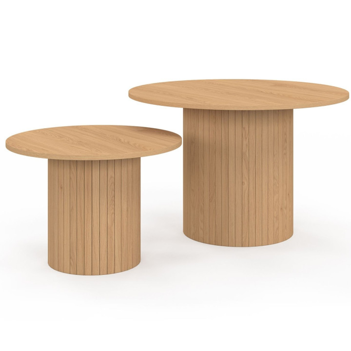 Set di 2 tavolini rotondi 50/70 con doghe in rovere - JULIETTE | IdMarket