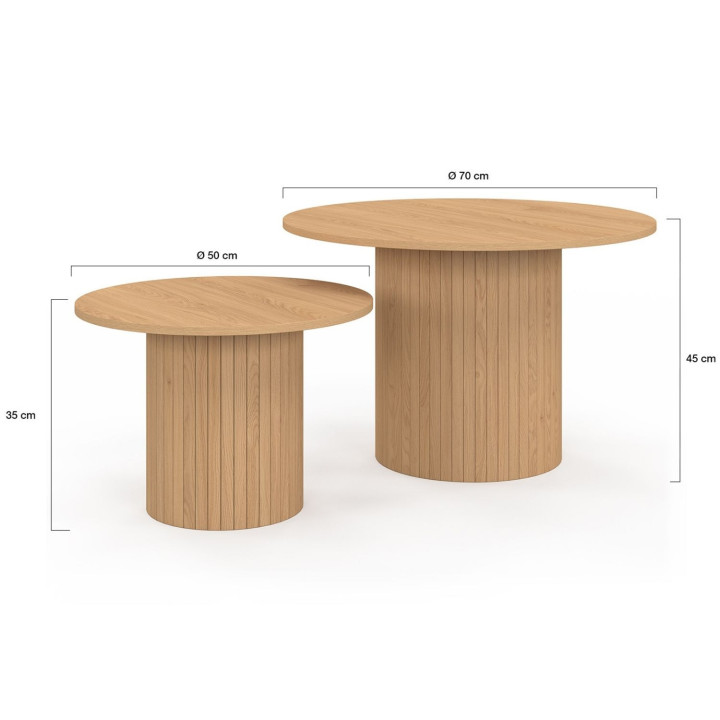 Set di 2 tavolini rotondi 50/70 con doghe in rovere - JULIETTE | IdMarket