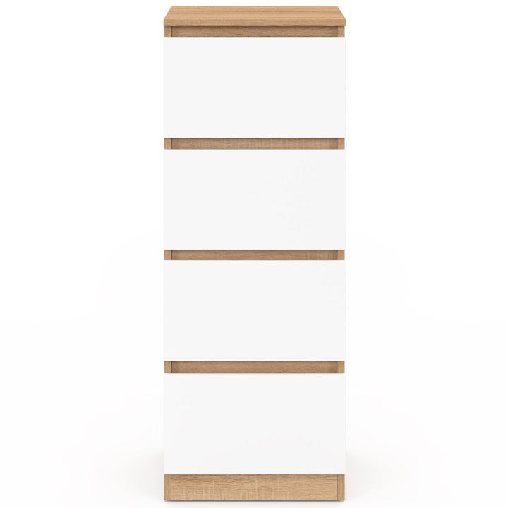 Mobile laterale a 4 cassetti da 30 cm in faggio e chiffoniera bianca per ingresso bagno