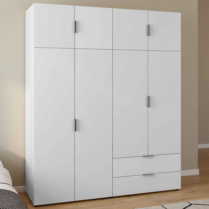 Armadio bianco a 4 ante da 160 cm con 2 pensili e 2 cassetti