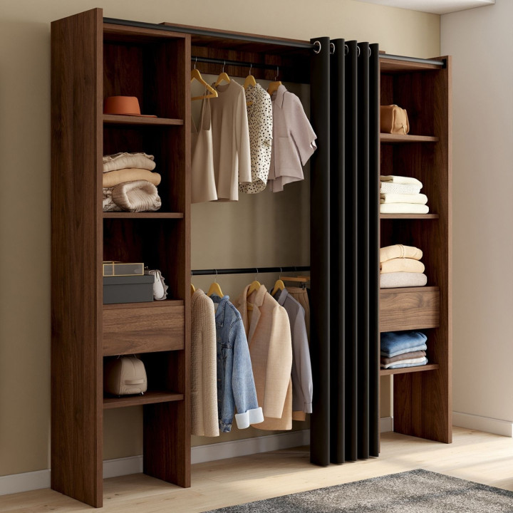 Armadio doppio espandibile 120/180 x 50 x 180 cm in noce con ripiani + armadio doppio - MERYL | IdMarket