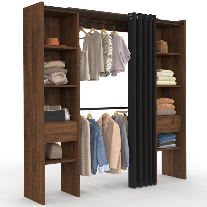 Armadio doppio espandibile 120/180 x 50 x 180 cm in noce con ripiani + armadio doppio - MERYL | IdMarket