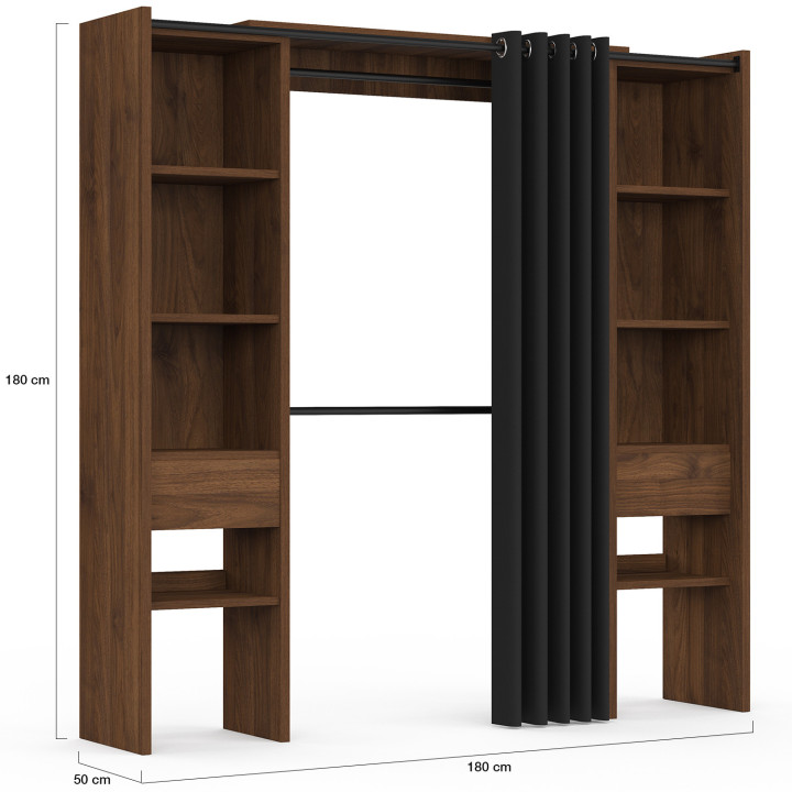 Armadio doppio espandibile 120/180 x 50 x 180 cm in noce con ripiani + armadio doppio - MERYL | IdMarket