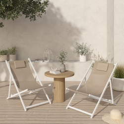 Set di 2 chiliennes in metallo bianco con tessuto textilene beige - LOTA | IdMarket