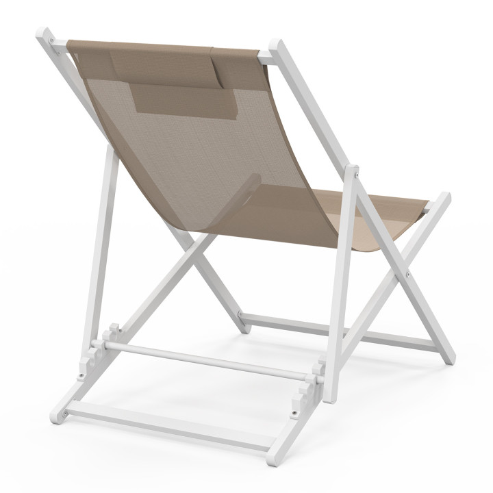 Set di 2 chiliennes in metallo bianco con tessuto textilene beige - LOTA | IdMarket