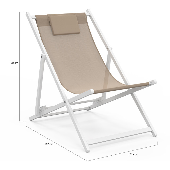 Set di 2 chiliennes in metallo bianco con tessuto textilene beige - LOTA | IdMarket