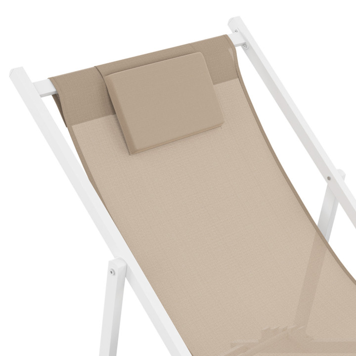 Set di 2 chiliennes in metallo bianco con tessuto textilene beige - LOTA | IdMarket