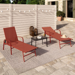 Set di 2 lettini da giardino reclinabili in acciaio e tessuto in terracotta - FIDJI | IdMarket