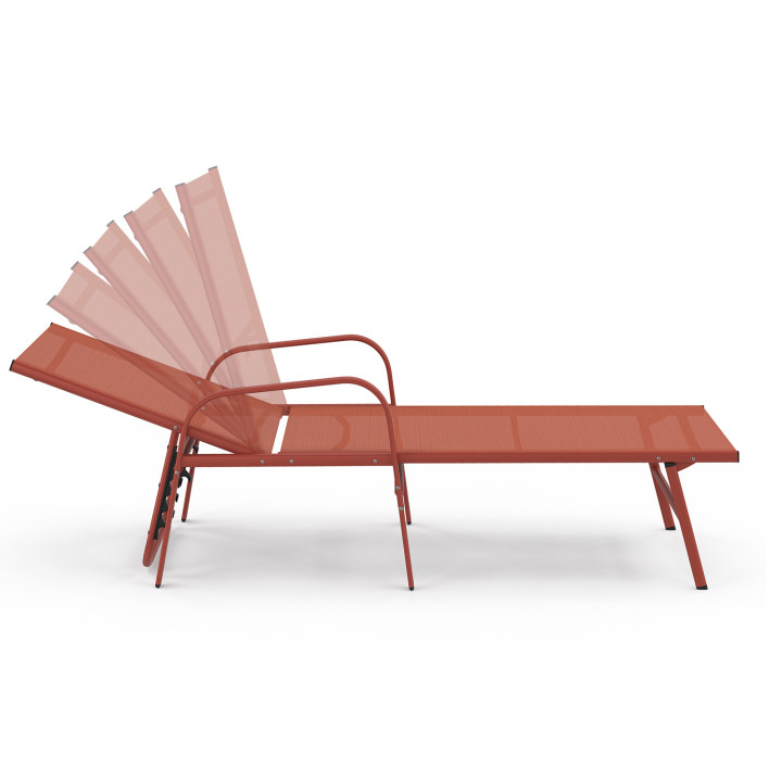 Set di 2 lettini da giardino reclinabili in acciaio e tessuto in terracotta - FIDJI | IdMarket