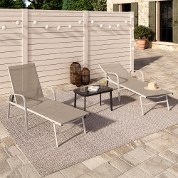 Set di 2 lettini da giardino reclinabili in acciaio bianco e tessuto beige - FIDJI | IdMarket
