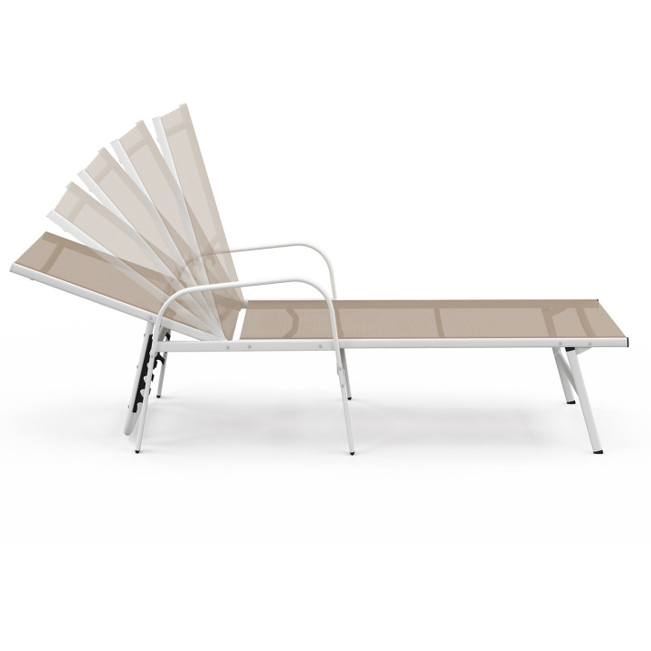 Set di 2 lettini da giardino reclinabili in acciaio bianco e tessuto beige - FIDJI | IdMarket