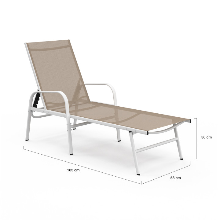 Set di 2 lettini da giardino reclinabili in acciaio bianco e tessuto beige - FIDJI | IdMarket