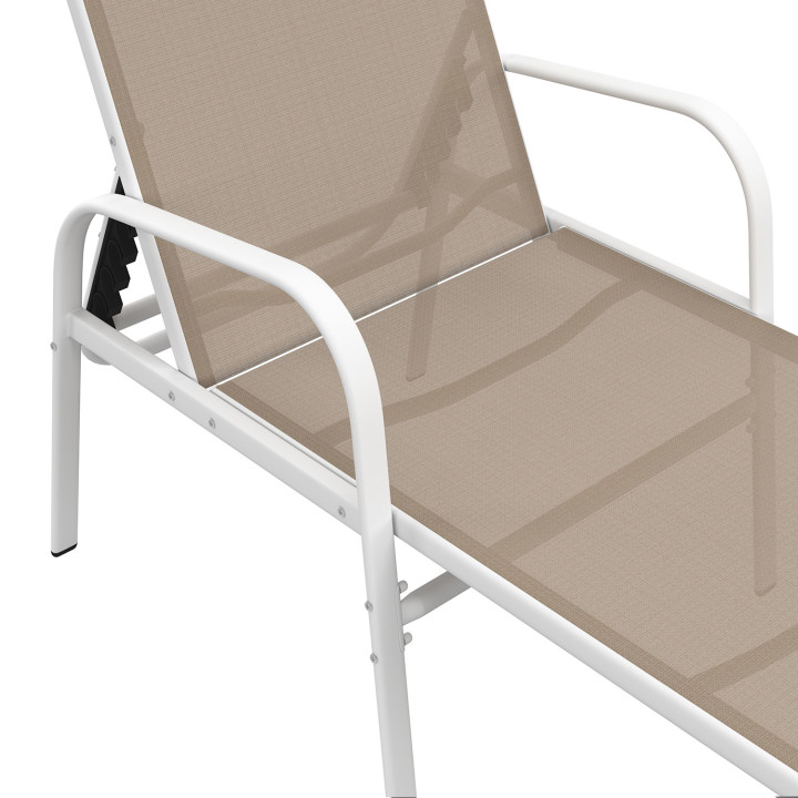 Set di 2 lettini da giardino reclinabili in acciaio bianco e tessuto beige - FIDJI | IdMarket