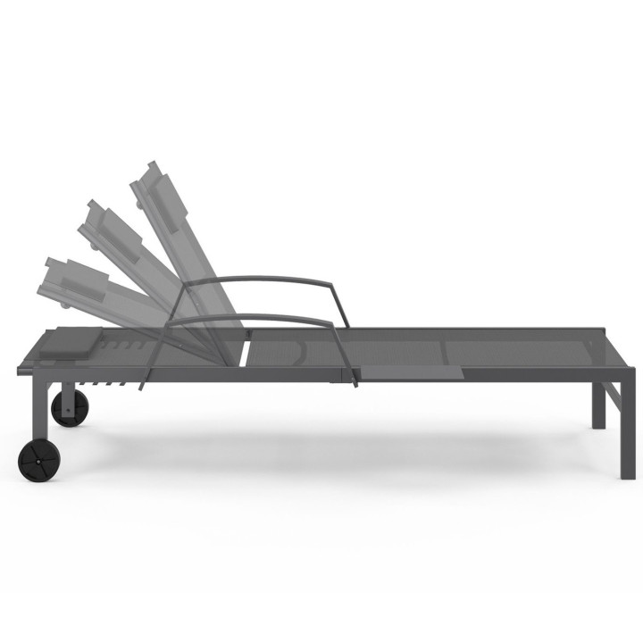 Set di 2 lettini da giardino reclinabili con ripiani in acciaio grigio e tessuto grigio - JAVA | IdMarket