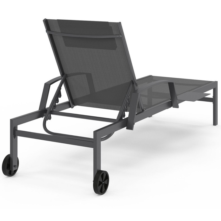 Set di 2 lettini da giardino reclinabili con ripiani in acciaio grigio e tessuto grigio - JAVA | IdMarket