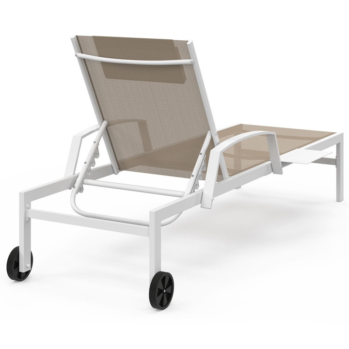 Set di 2 lettini da giardino reclinabili con ripiani in acciaio bianco e tessuto beige - JAVA | IdMarket