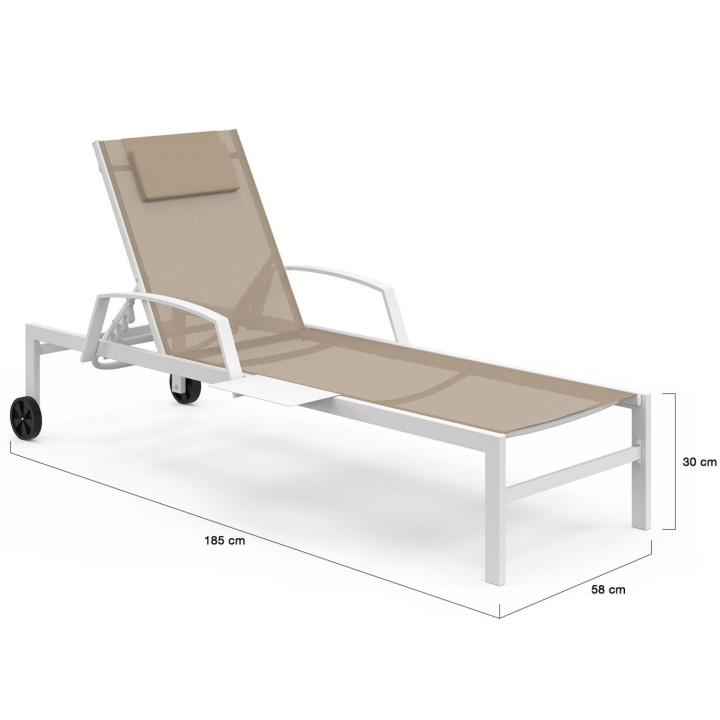 Set di 2 lettini da giardino reclinabili con ripiani in acciaio bianco e tessuto beige - JAVA | IdMarket