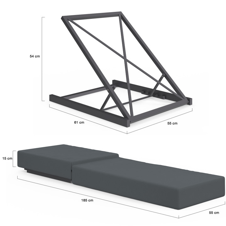Lettino da piscina, comodo lettino con schienale in metallo reclinabile in 4 posizioni e materasso grigio | IdMarket