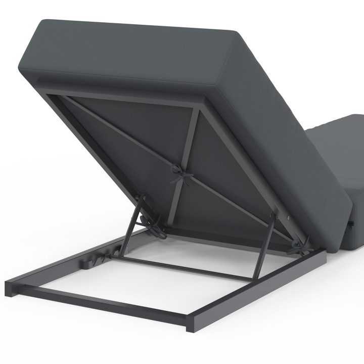 Lettino da piscina, comodo lettino con schienale in metallo reclinabile in 4 posizioni e materasso grigio | IdMarket