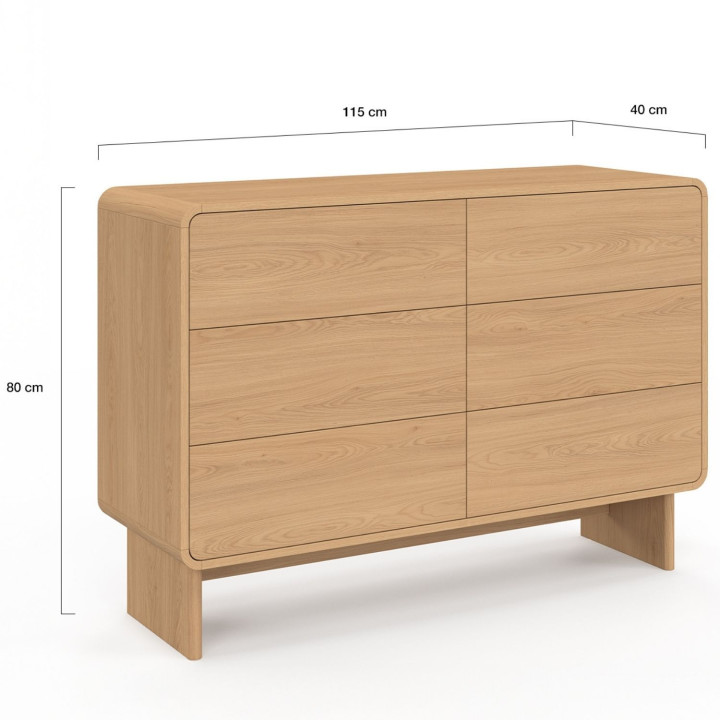 Cassettone a 6 cassetti, 110 cm, design faggio arrotondato - CAPUCINE | IdMarket