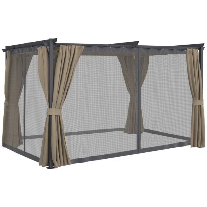 Pergola edizione completa tetto retrattile zanzariera 3x4 M e 4 tende taupe | IdMarket