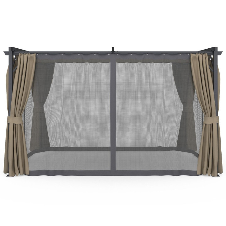 Pergola edizione completa tetto retrattile zanzariera 3x4 M e 4 tende taupe | IdMarket