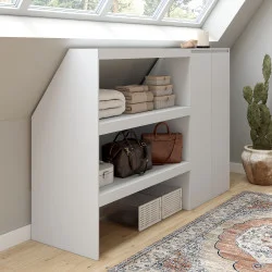 Scaffale a 2 livelli + armadio inclinato bianco a 2 ante - TOMI | IdMarket