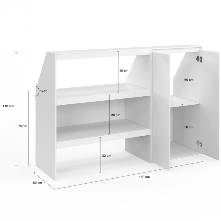 Scaffale a 2 livelli + armadio inclinato bianco a 2 ante - TOMI | IdMarket