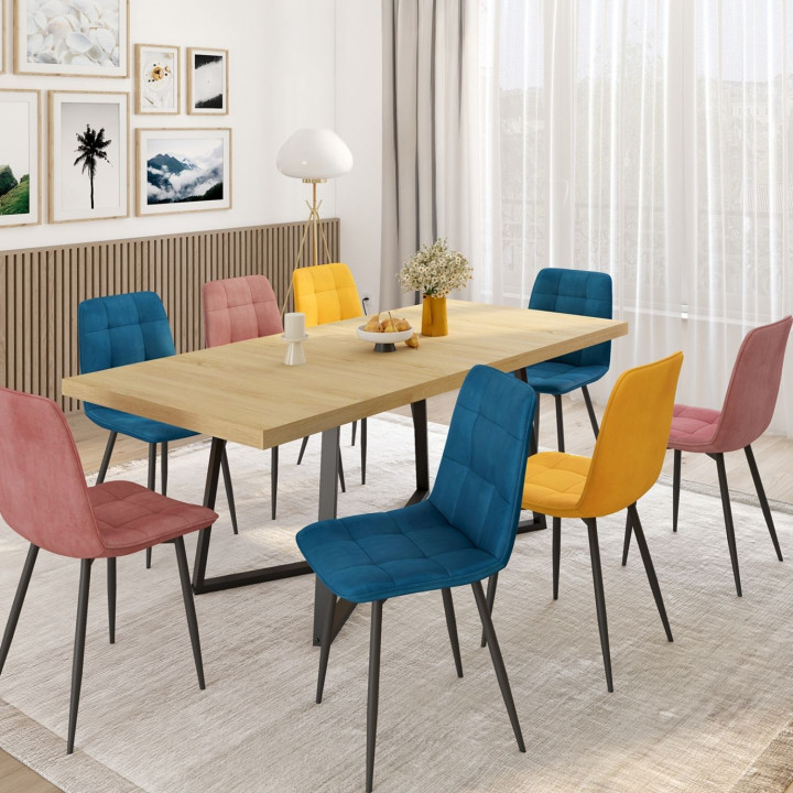Set di 8 sedie in velluto misto blu x3, rosa x3, giallo ocra x2 - MILA | IdMarket