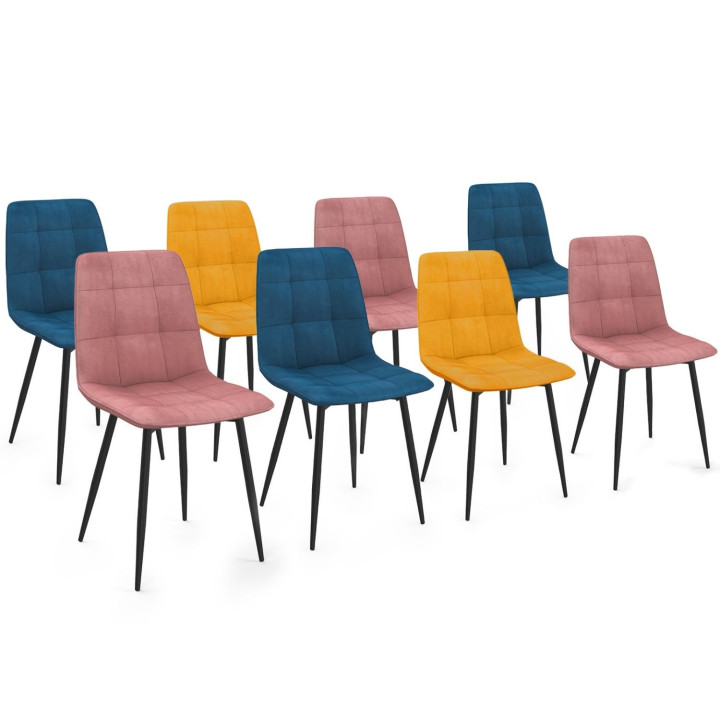 Set di 8 sedie in velluto misto blu x3, rosa x3, giallo ocra x2 - MILA | IdMarket