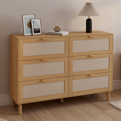 Cassettone a 6 cassetti da 115 cm effetto legno e lino