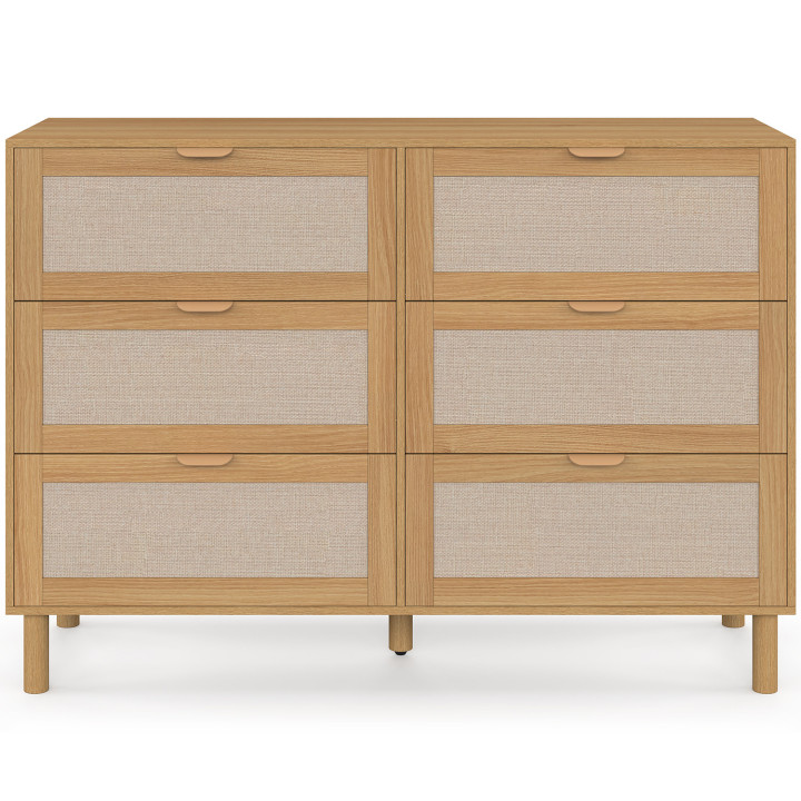 Cassettone a 6 cassetti da 115 cm effetto legno e lino