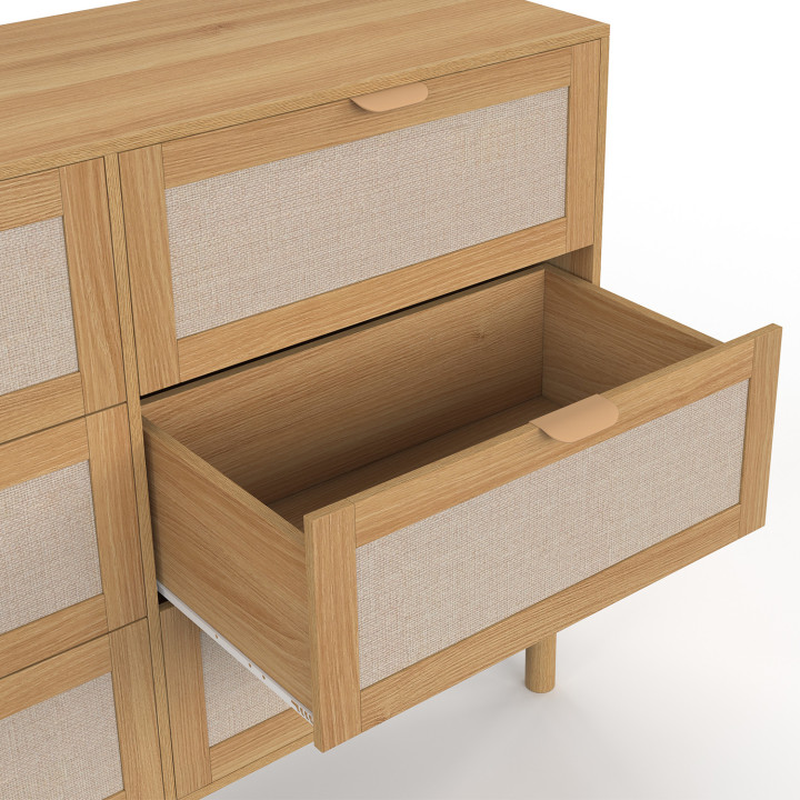 Cassettone a 6 cassetti da 115 cm effetto legno e lino