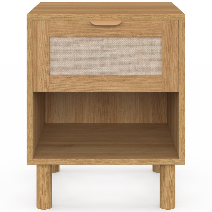 Set di 2 comodini a 1 cassetto con nicchia effetto legno e lino - ROBIN | IdMarket