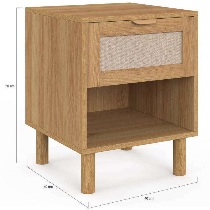 Set di 2 comodini a 1 cassetto con nicchia effetto legno e lino - ROBIN | IdMarket