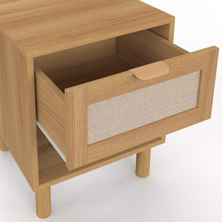 Set di 2 comodini a 1 cassetto con nicchia effetto legno e lino - ROBIN | IdMarket