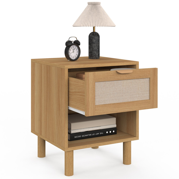 Set di 2 comodini a 1 cassetto con nicchia effetto legno e lino - ROBIN | IdMarket
