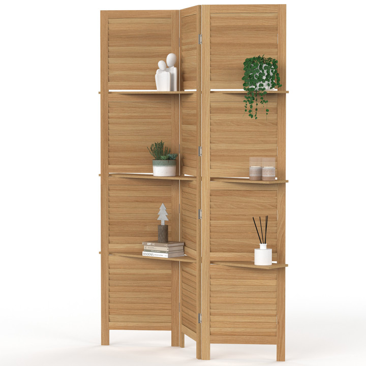 Paravento interno a 3 pannelli con 3 ripiani in legno | IdMarket