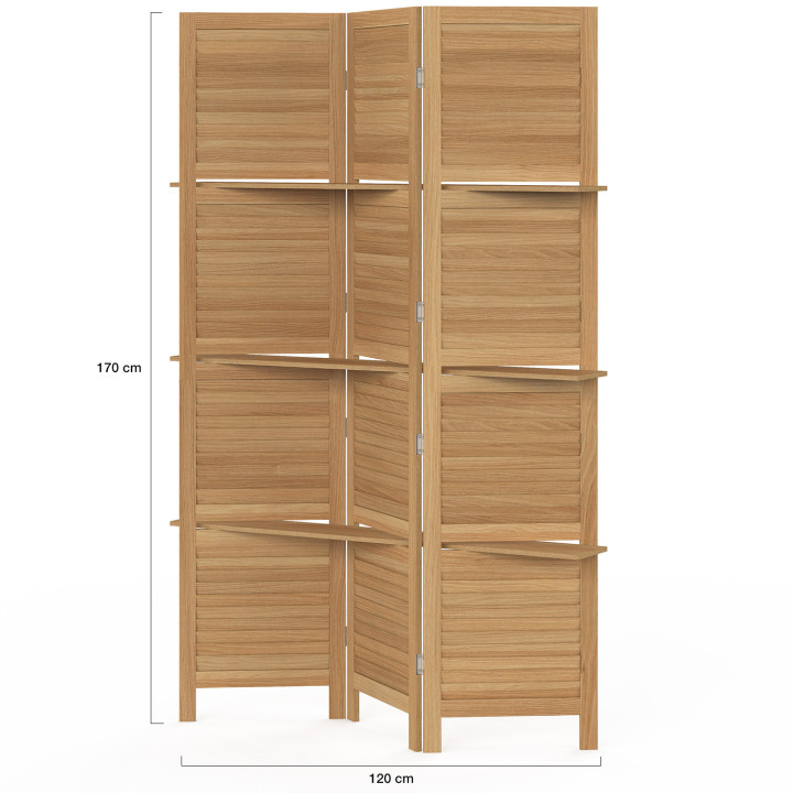 Paravento interno a 3 pannelli con 3 ripiani in legno | IdMarket