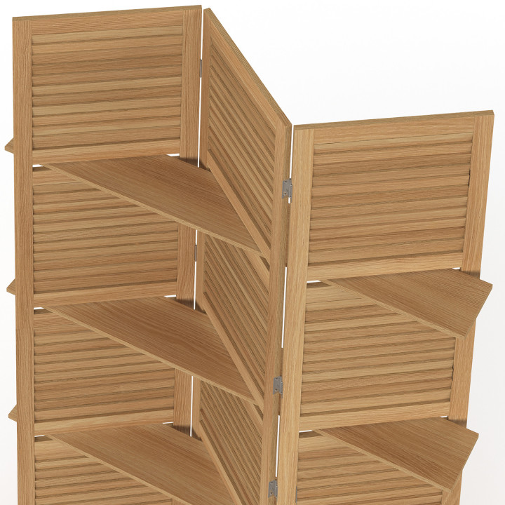 Paravento interno a 3 pannelli con 3 ripiani in legno | IdMarket