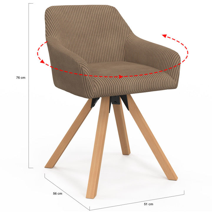 Set di 2 sedie da pranzo in velluto a coste color tortora - JANY | IdMarket