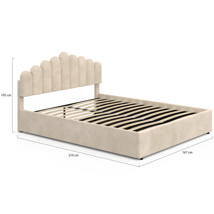 Letto matrimoniale con testiera e base 160 x 200 cm in velluto beige - NOELIE | IdMarket